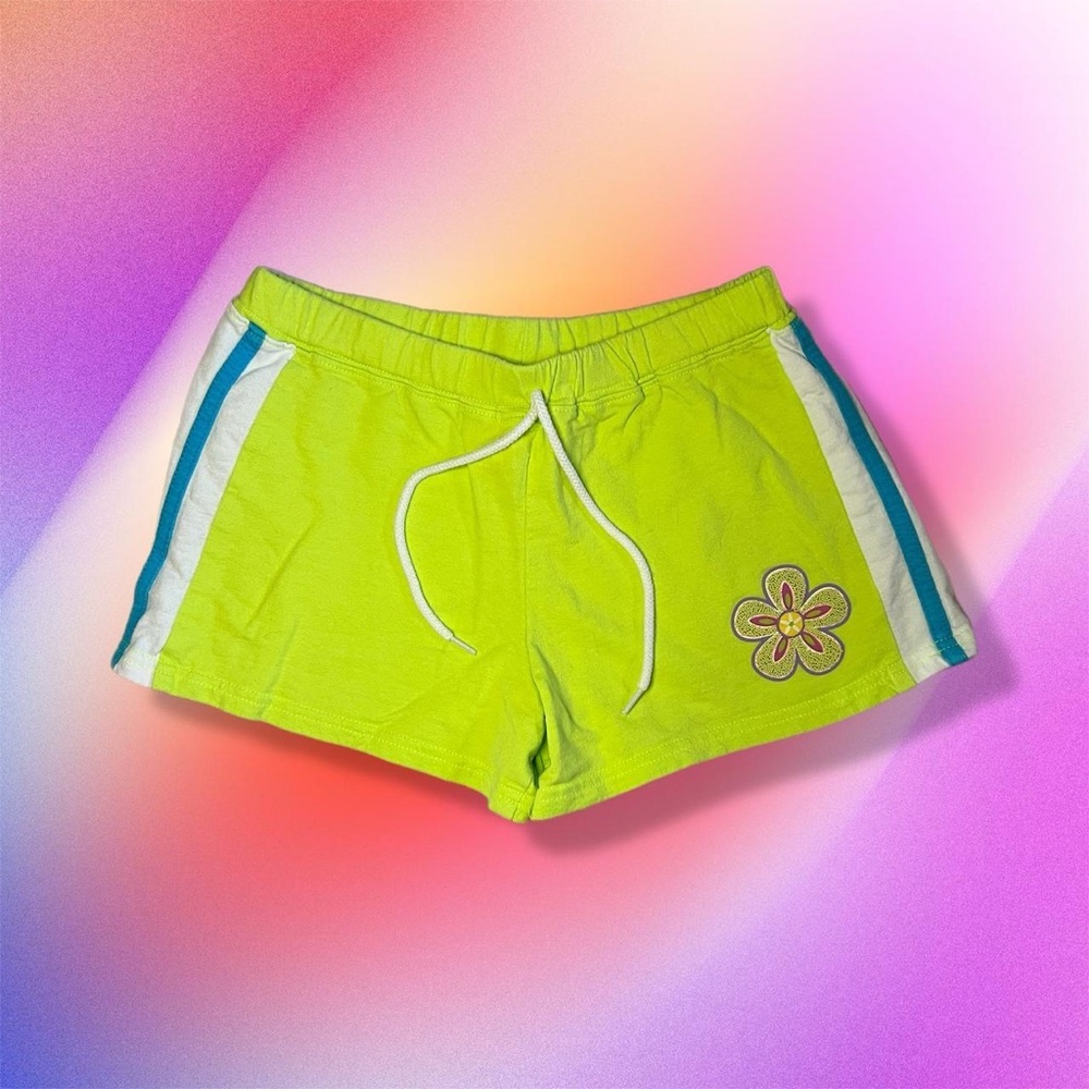 Y2k Playful Floral Embroidered Lime Green Shorts